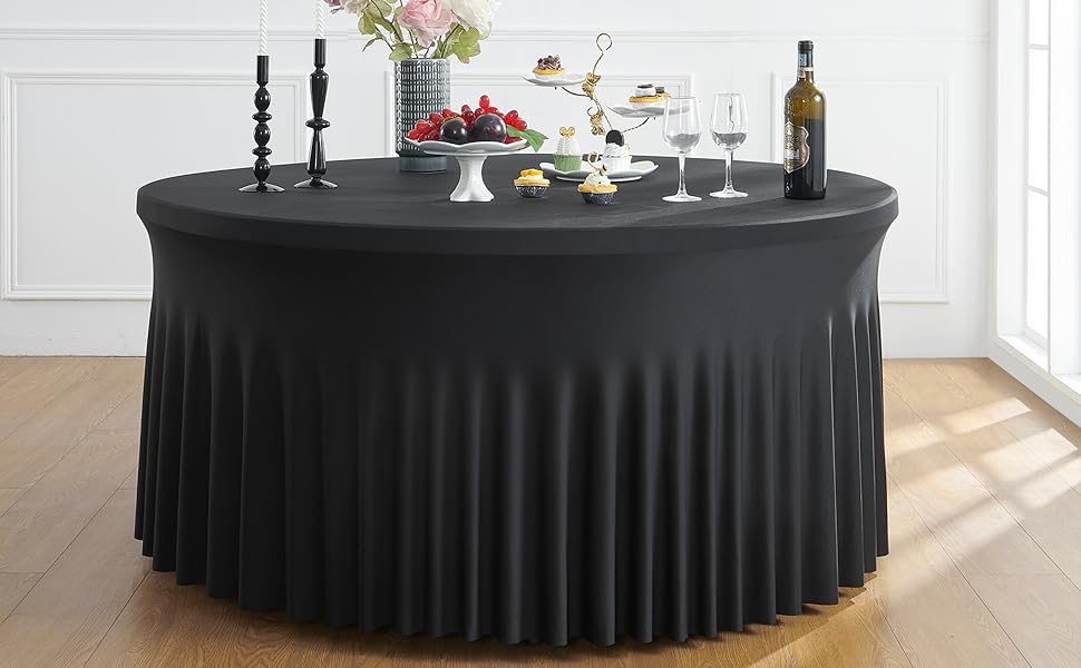 Htper 6 Pack Black Spandex Round Table Cloths for 60 inch