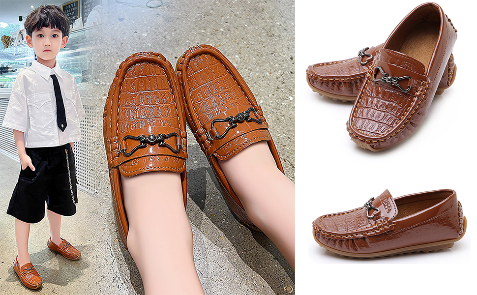 Kids Girls Boys Slip-on Loafers Oxford PU Leather Flats Shoes Casual Moccasin Shoes for Toddler Kid