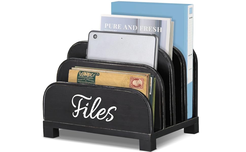 Anwelynd File Organizer for Desk, 4 Slots Wood Desktop File