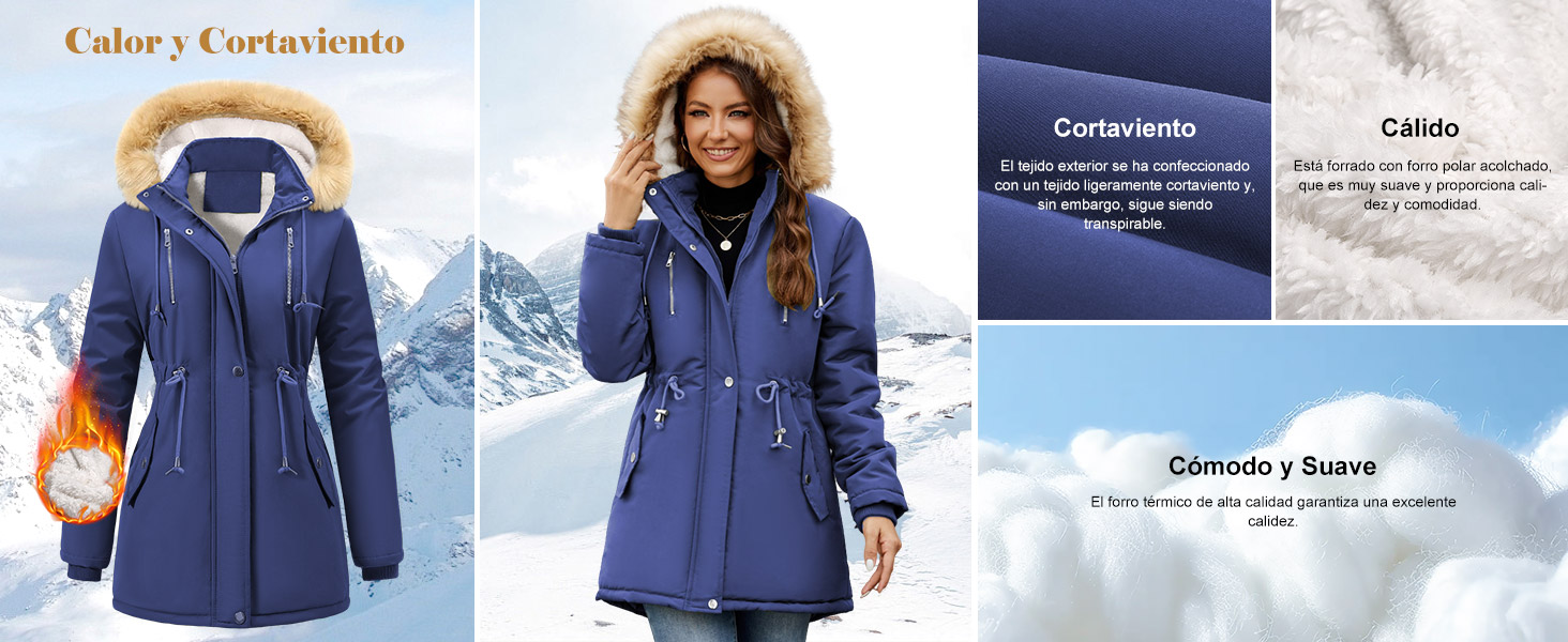 Abrigos de Mujer Parka Invierno Cremallera Chaqueta con Capucha Cálido Forro Polar Sudadera