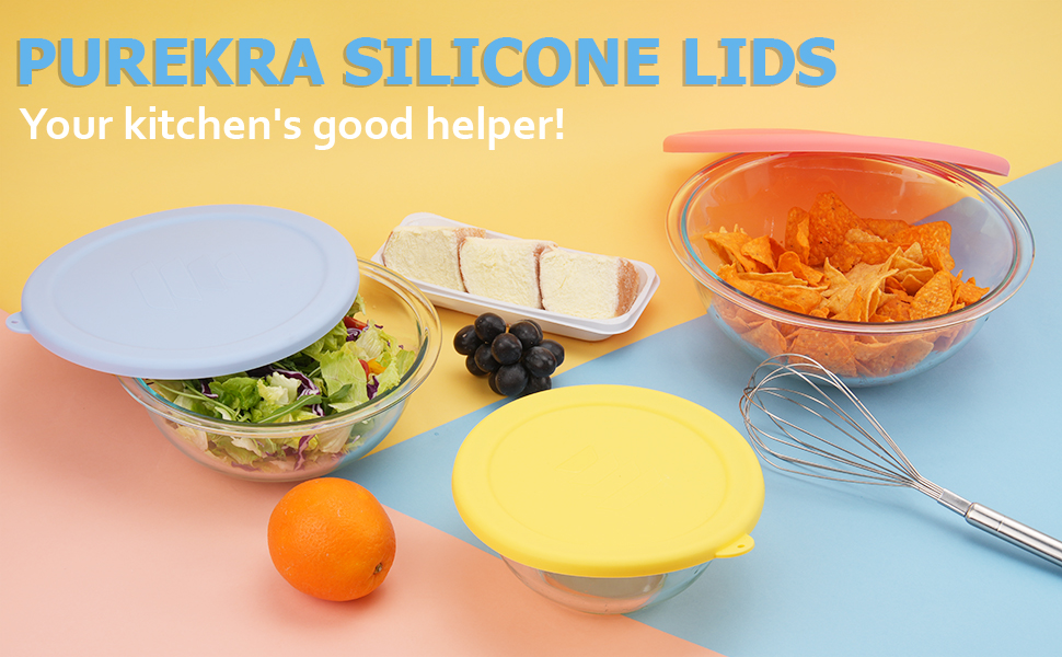 PUREKRA 3 Pack Silicone Replacement Lids for Pyrex 322PC 1 Quart, 323PC 1.5 Quart