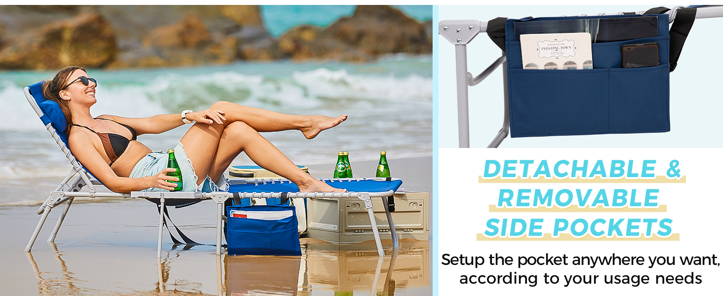 chaise lounge chair outdoor with side pockets