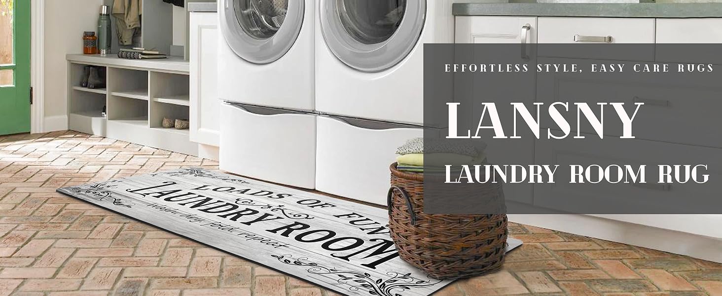 Lansny Laundry Room Rug Runner 20"x48" Non Slip Waterproof