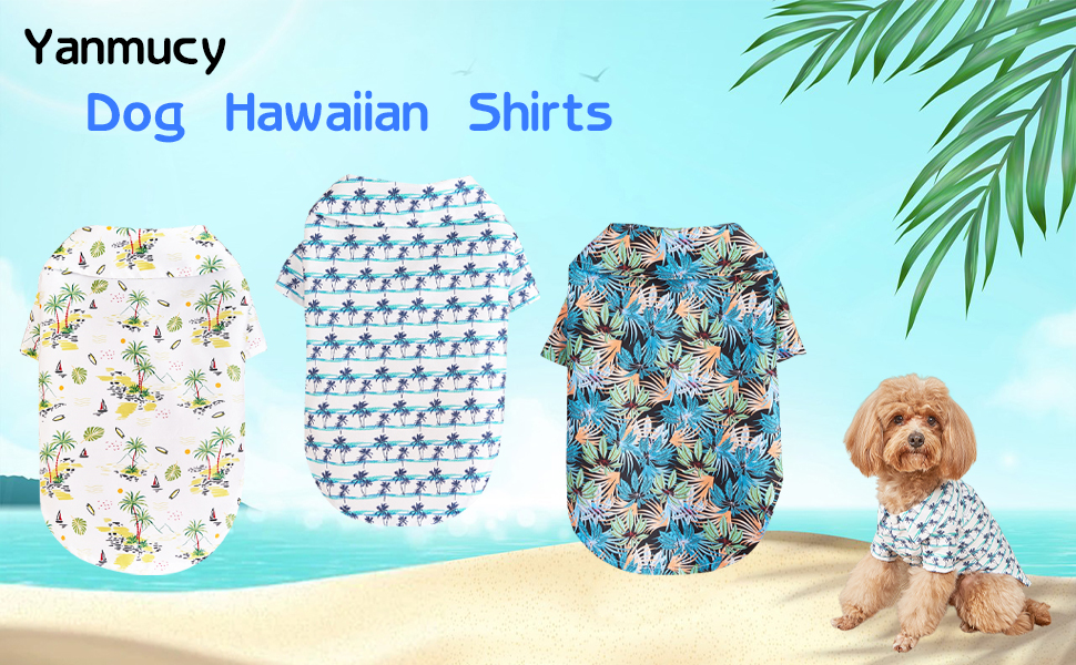 2 Pieces Dog Hawaiian Shirt Small Dog Summer Clothes Cool Breathable Coconut Tree