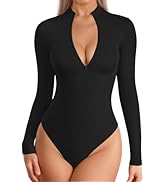 Amazon.com: MANGOPOP Women's Long Sleeve Body Suits Zip Up