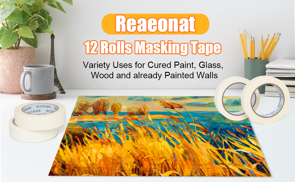 Reaeonat Masking Tape, 12 Pack 25mm Painters Tape for Painting Wall