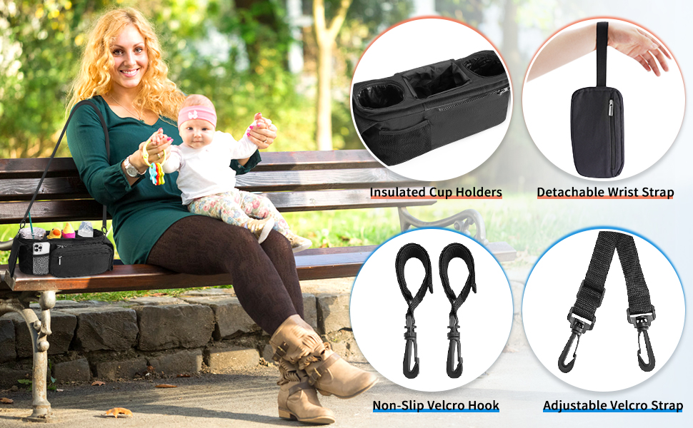 Universal Pram Bag Baby Pram Organiser Large Stroller Organiser with 2 Cup Holders and Shoulder