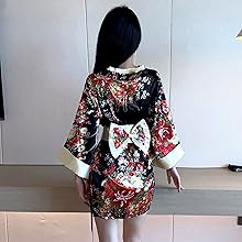 Amazon.co.jp: [SCGEHA] 着物 黒 ミニ セクシー 花魁 花柄 和服