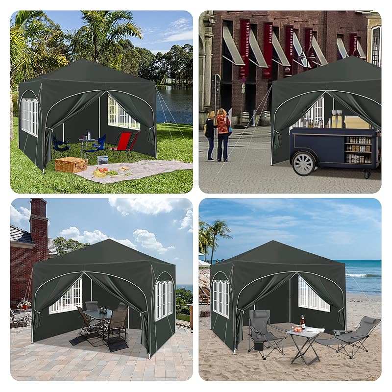 WOLTU Pop-up Gazebo. Gazebo With Sides 3m X 3m. Folding Event Shelter For Outdoor. Garden. Camping. Height Adjustable. Waterproof. UV-Protection. With Carry Bag. Grey 16 PVL