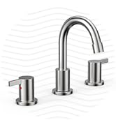 Phiestina 2 Handle 3 Hole 8 Inch Widespread Bathroom Faucet with Metal Pop-Up Drain, Brushed Nick...