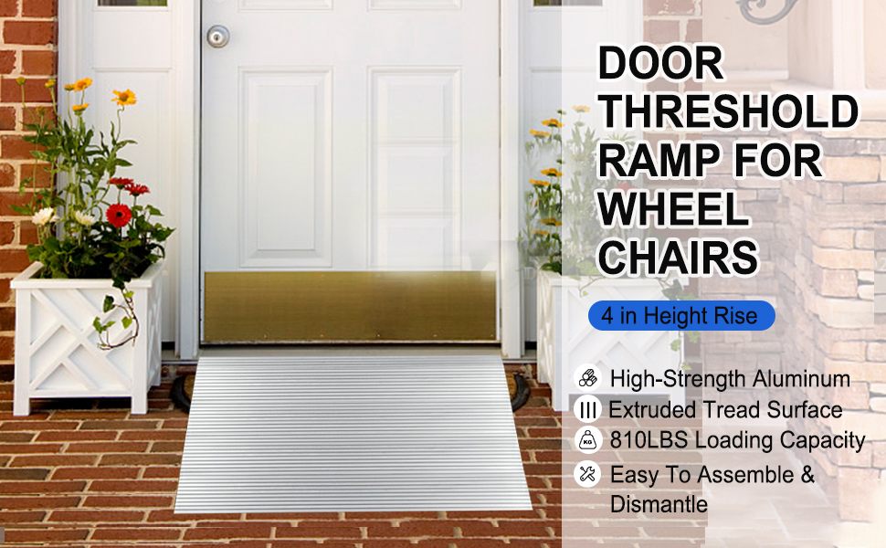 Sidasu Door Threshold Ramp High Aluminum 4" Rise Threshold Ramp for Wheelchairs