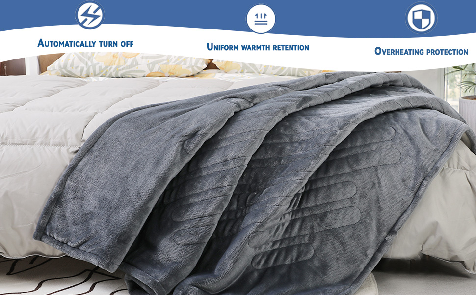 Roamfish Heated Blanket Soft Flannel Sherpa Electric Blanket with 10 Heating Time