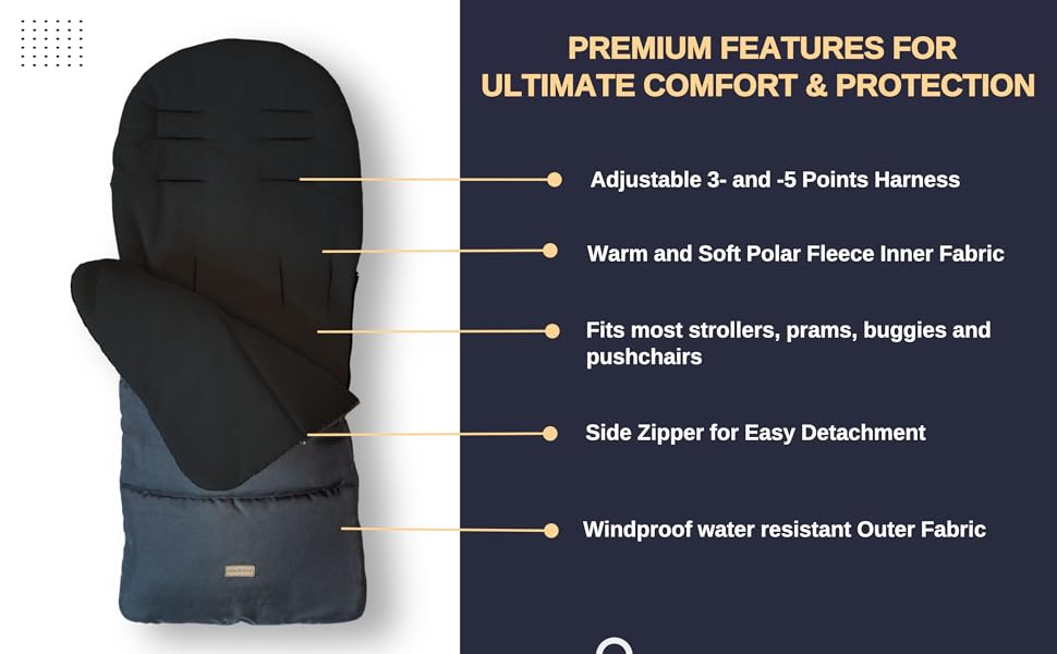 Crocnfrog footmuff compatible with Bugaboo, Joie, and Silver Cross strollers for all-season comfort.