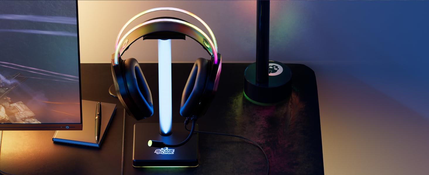 Close up with the headphones on the headphone stand