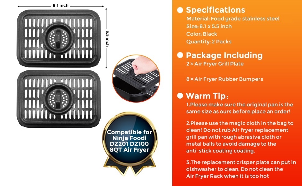 Air Fryer Grill Pan for Ninja Air Fryers, 2 Packs Replacement Air Fryer