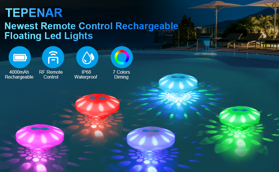 TEPENAR Rechargeable Floating Pool Lights Remote Control