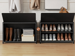 Shoe Rack, 3 Tier Shoe Storage Cabinet with Door 12 Pair Plastic Shoe Shelves Organizer