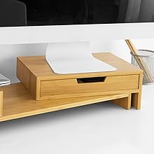 SoBuy 2 Drawers Bamboo Monitor Stand Computer Screen Monitor Stand Monitor Riser Desk Organizer, Designed For 2 Monitors,BBF04-N 15 BBF04-N
