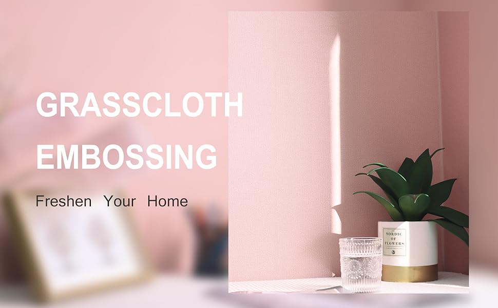 Guvana Pink Wallpaper Grasscloth Peel and Stick Wallpaper Textured Contact Paper Faux Linen