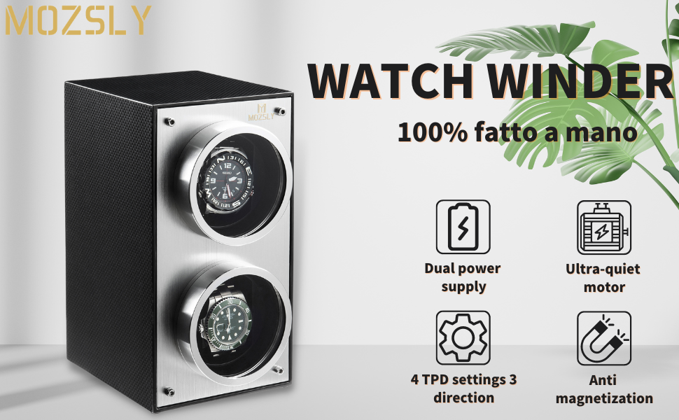 MOZSLY Double Watch Winder for Automatic Watches with Quiet Motor 12