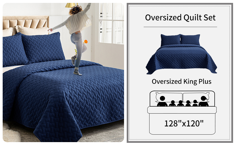 BYBYME 3 Pieces Oversized Quilt Set Bedspread(128"x120