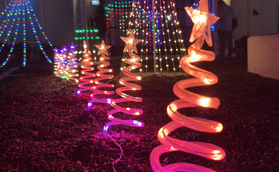 Smart Outdoor Christmas Decorations, Custom & Preset Modes, Set of 4 18" 40 LED RGB Spiral