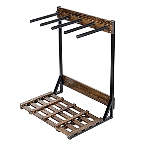 MyGift 4ft Rustic Burnt Wood Black Metal Vertical Surfboard Stand Wakeboard SUP Paddleboard Rack