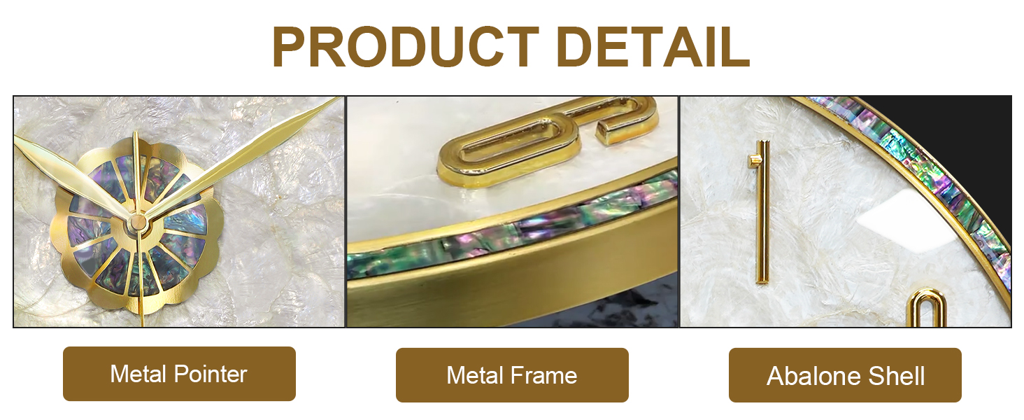 HEBOIX Natural Shell Wall Clock,Large Modern Decorative