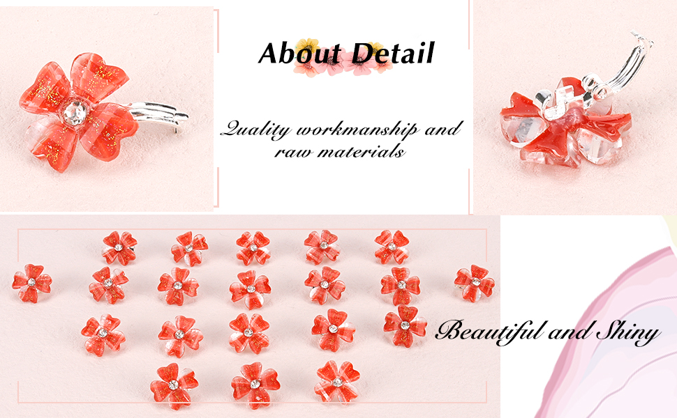 YISSION 20Pcs Mini Red Flower Hair Clips with Rhinestone