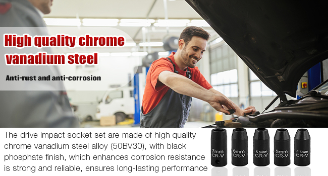 1/4" Drive Impact Socket Set, 55 Piece, SAE/Metric, Deep/Shallow, Cr-V Steel, 6 Point