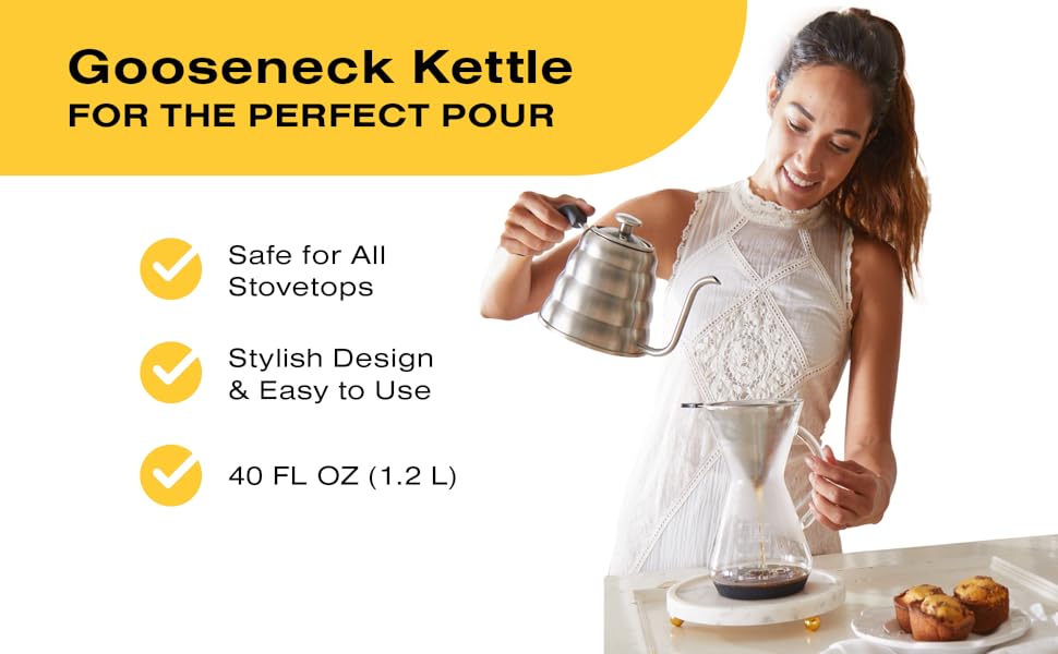 Bean Envy Pour Over Coffee Kettle 40 oz, Stainless Steel