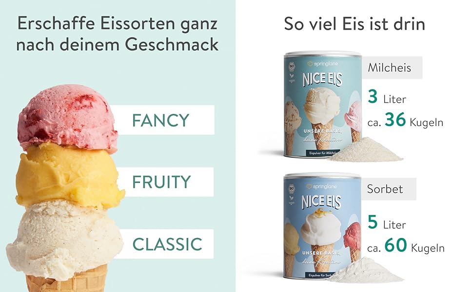 SPRINGLANE Nice Eis, Veganes Eispulver Set für Milcheis & Sorbet, 100% Bio, 2x 500g, Eisbasis ...