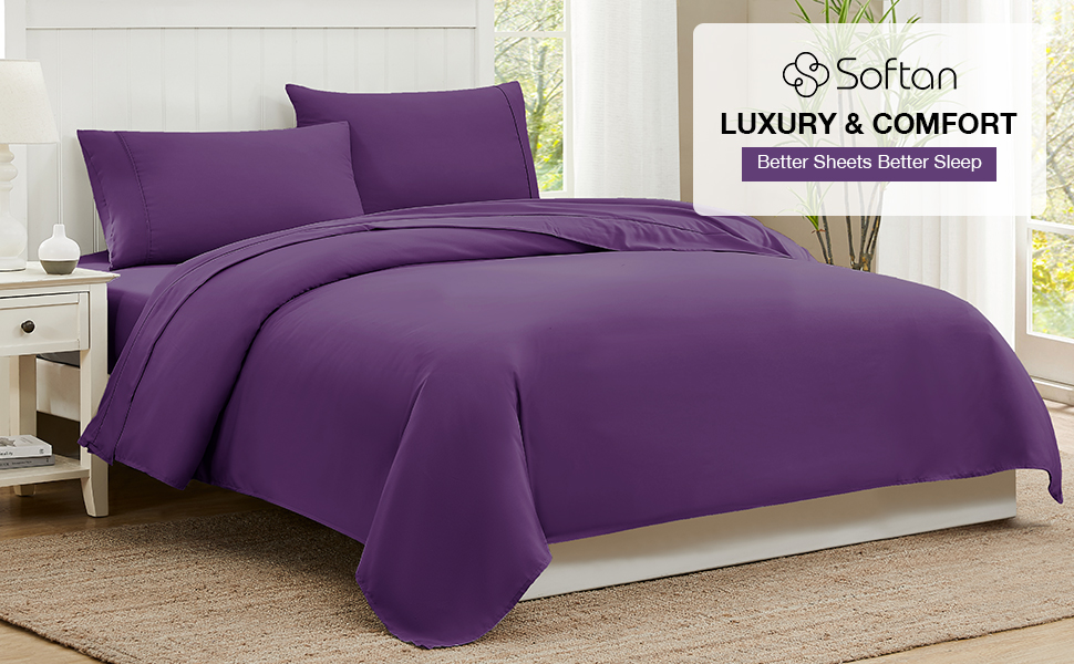 Softan Full Size Sheet Set, Soft Full Bed Sheets Brushed Microfiber