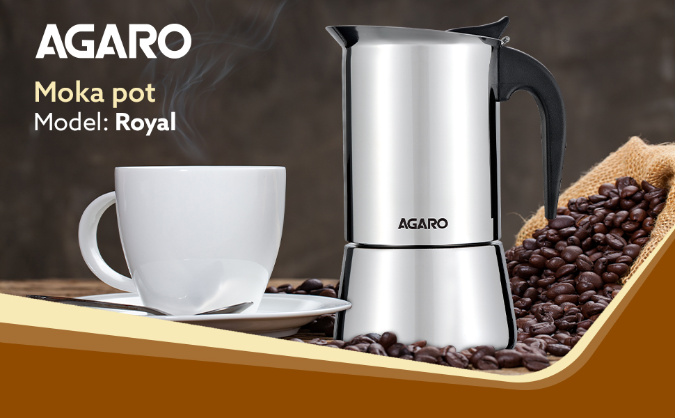 AGARO Royal Moka Pot, Stovetop & Induction Cooktop Classic Espresso
