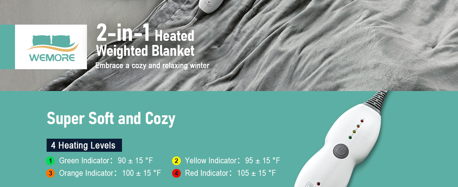 Wemore Heated Weighted Blankets 15lbs, 2 in 1 Sherpa Fleece