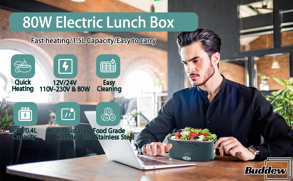 Buddew Electric Lunch Box 80W Food Heater 3 in 1 12/24/110230V Portable Lunch Warmer Upgraded