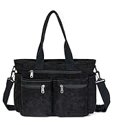 Black Corduroy Tote Bag with Adjustable Strap and Front Pockets