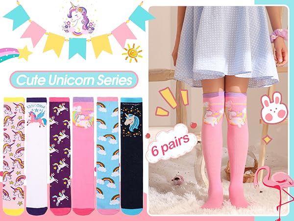 MOGGEI 6 Pairs Kids Girls Knee High Socks