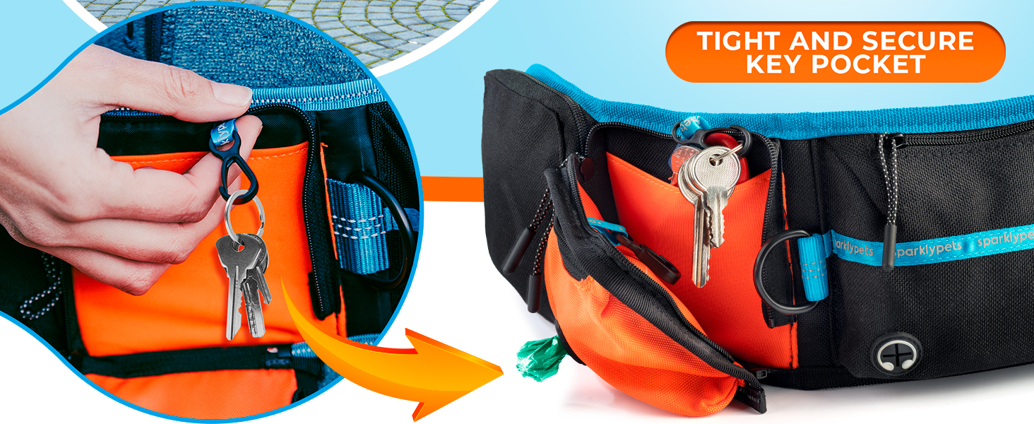 Elastic key pocket that keeps your keys fixed and not juggling when you're running.