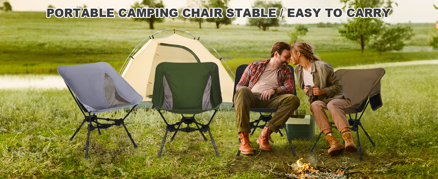 Portable Folding Camping Chair Lightweight Height Adjustable Camping Chairs with Side Pockets