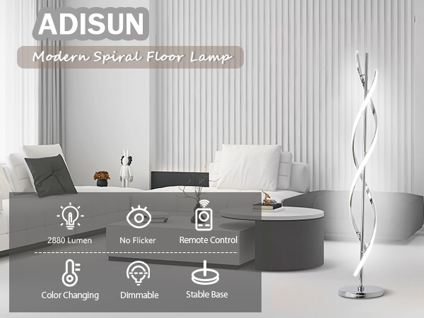 ADISUN スパイラルモダンフロアランプ ADISUN LED Modern Floor Lamp for Living Room, Spiral Floor