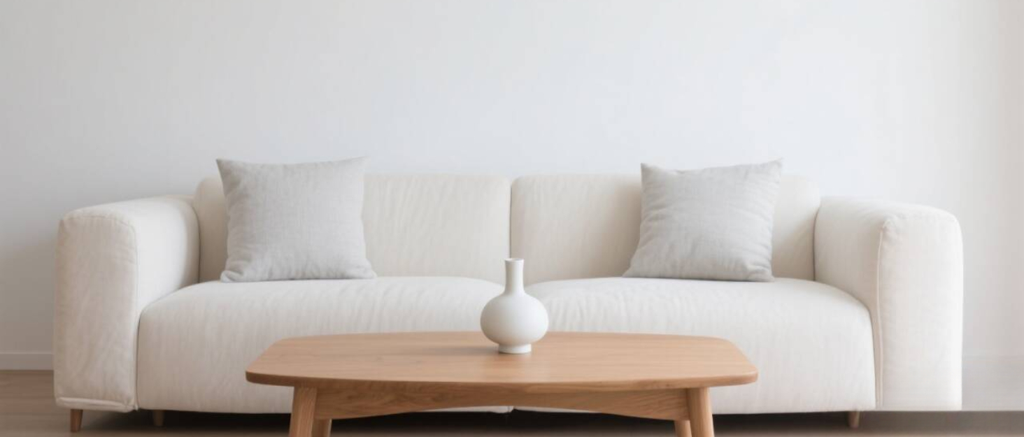 White modern sofa or couch arrangement in a minimalist setting with natural lighting and clean lines.