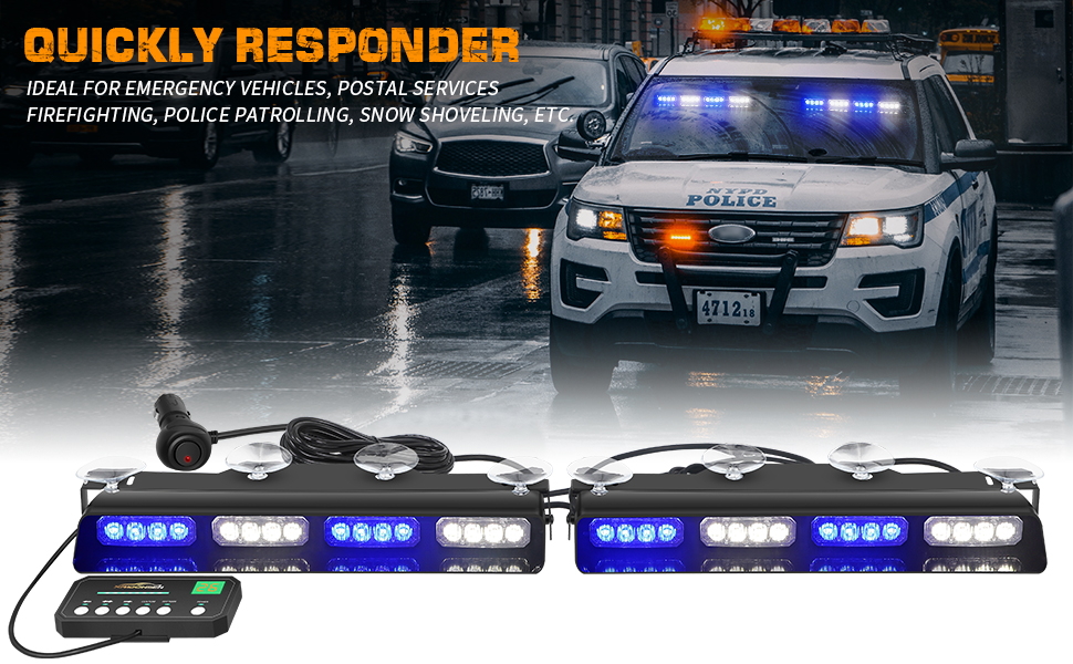 2 in 1 Emergency Strobe Traffic Advisor Light Bar Hazard Safety Interior Windshield Dash Lights