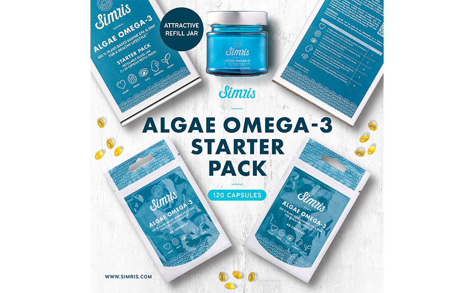 Simris Algae Omega 3. 120 Softgels EPA DHA Plant Based