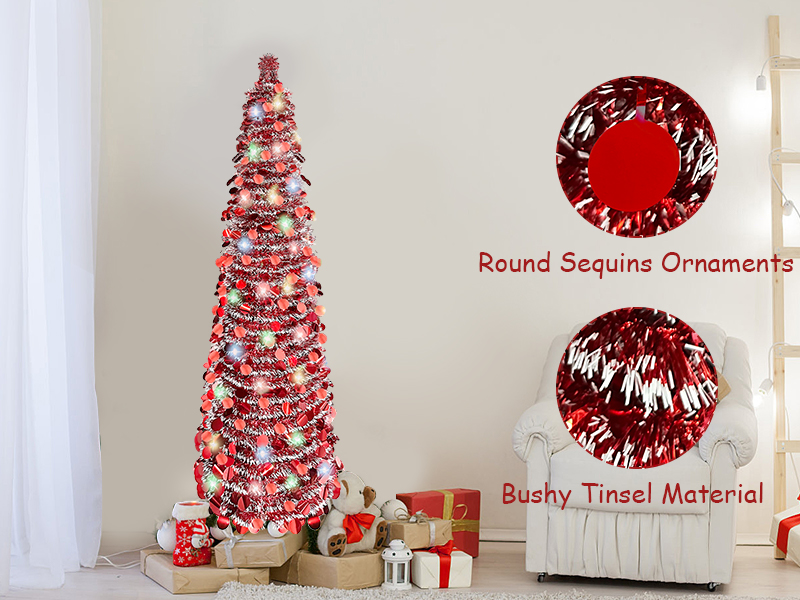 5FT Tinsel Pop Up Christmas Tree, Collapsible Christmas Tree with 90