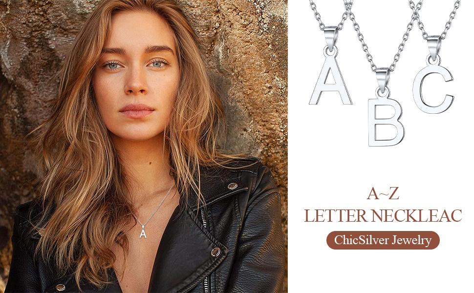 925 Sterling Silber Buchstabe A-Z Initiale Halskette für Frauen