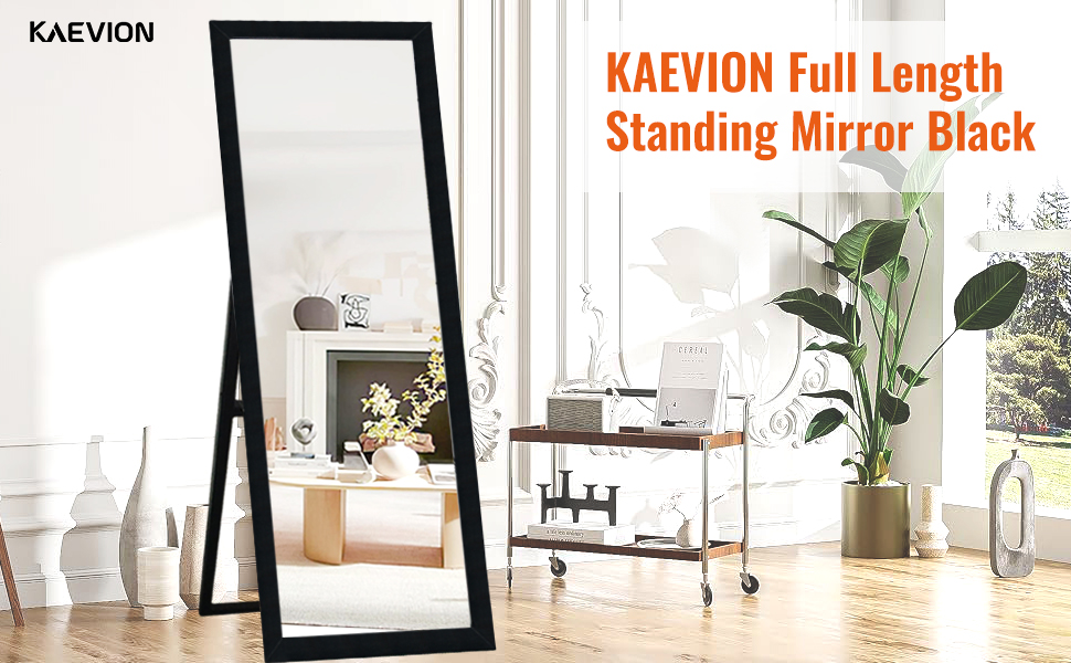 KAEVION Full Length Mirror Standing HD Rectangle Full Body Tall Big Floor Stand up Mirror Black