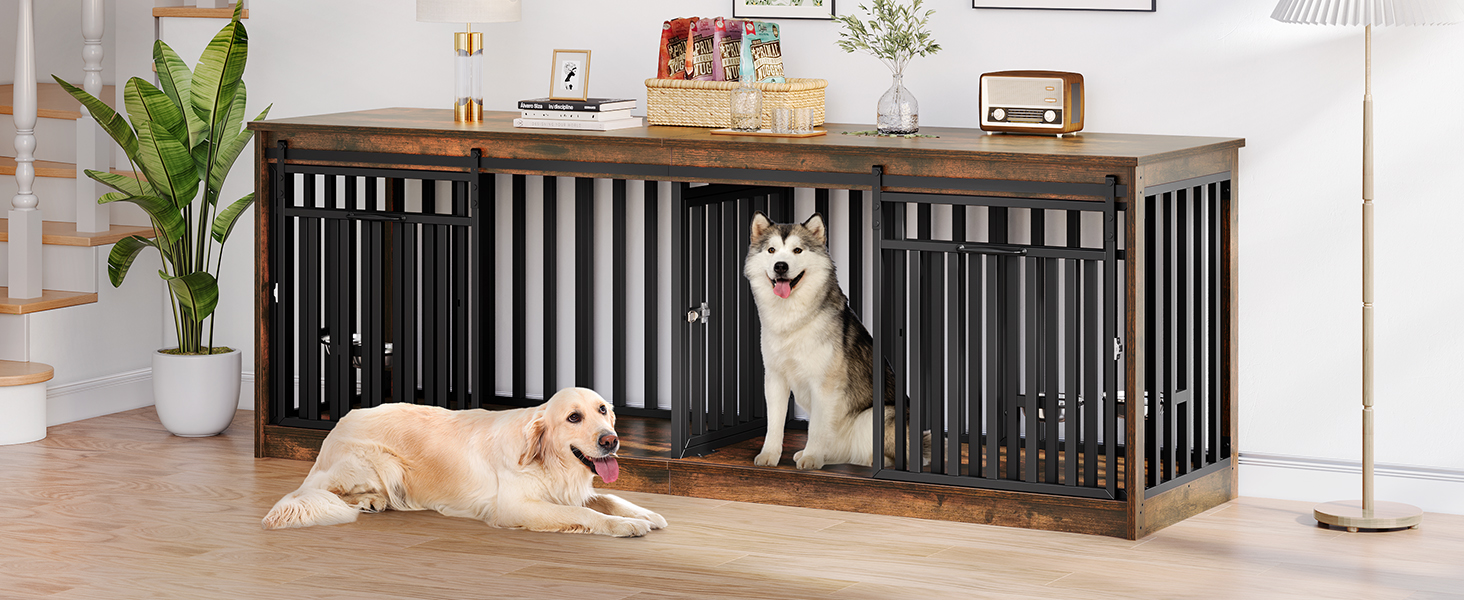 DWVO 86.6" Double Dog Crate Furniture for 2 Large Dogs