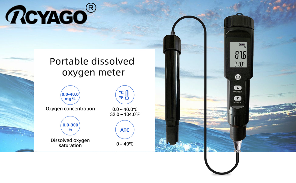 RCYAGO Portable Dissolved Oxygen and Temperature Meter, DO Range 040.