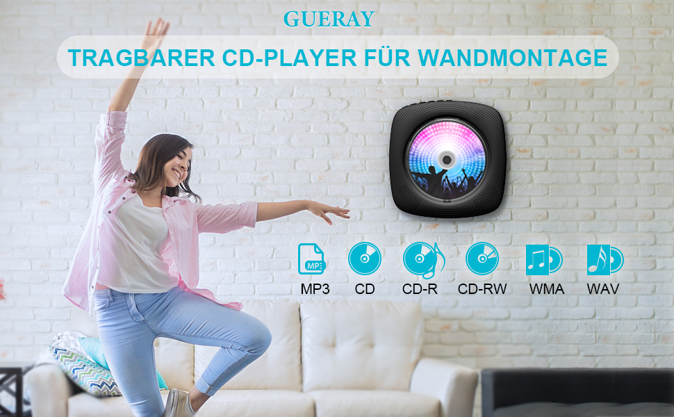 Gueray CD-Player für Wandmontage mit Bluetooth HiFi Lautsprecher ...